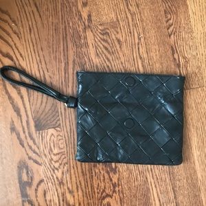 Woven leather clutch